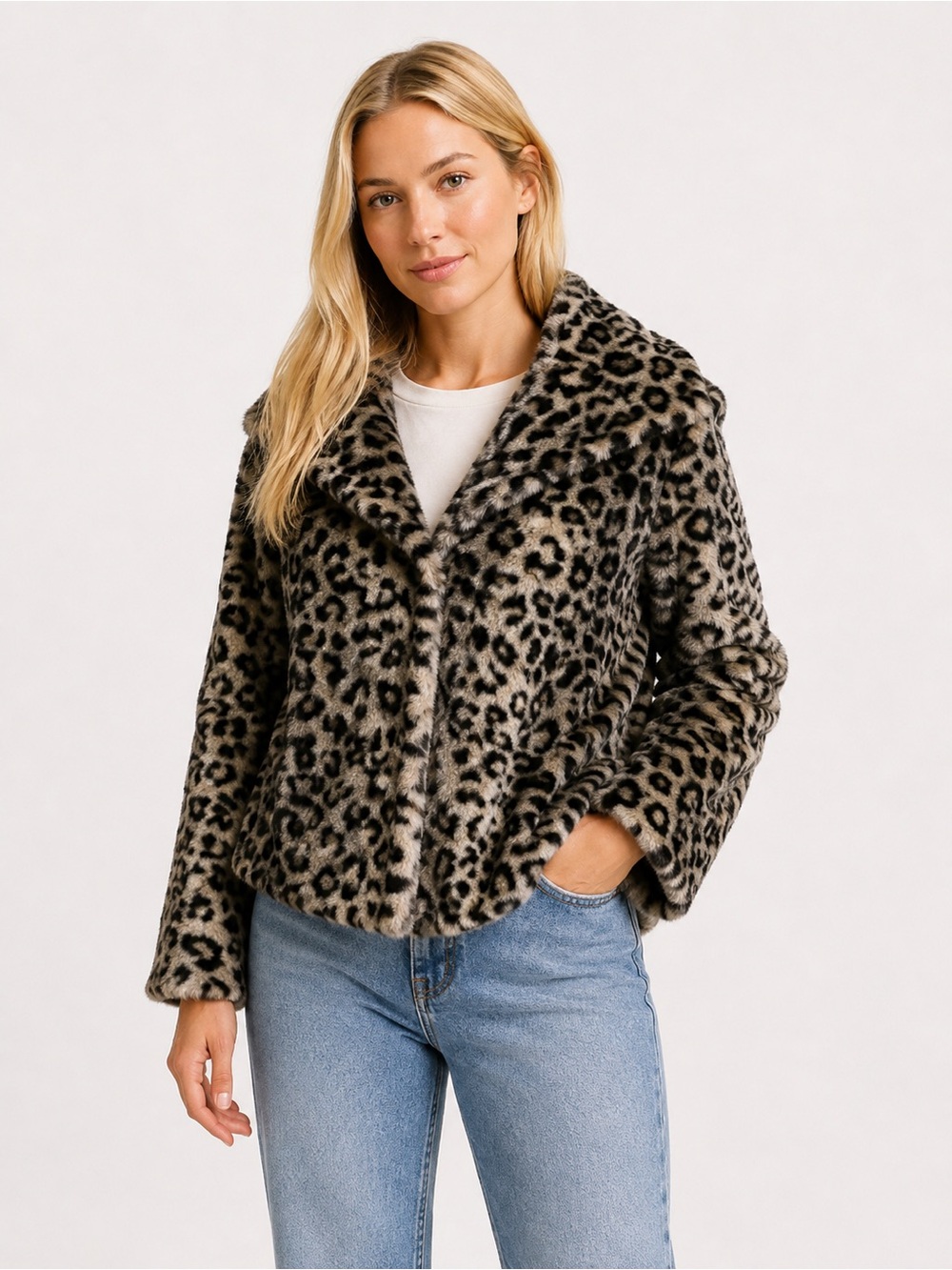 Alice + Olivia Leopard Print Faux Fur Coat Jacket Women’s Small